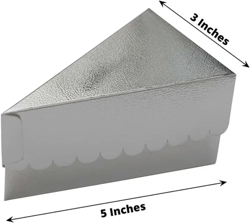Miniatura 3 de Efavormart - Paquete de 10 cajas de postre de papel triangular de papel de aluminio plateado de 5 x 3 pulgadas, caja de una sola porción con parte