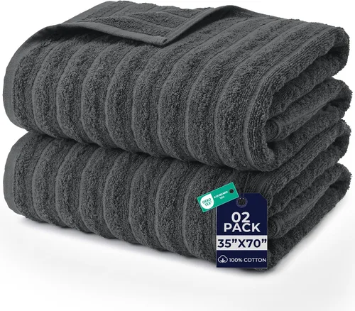 Miniatura 22 de DAN RIVER Paquete de 2 sábanas de baño de 35x70 pulgadas, sábanas de baño jumbo acanaladas para adultos, toallas grandes gruesas y absorbentes