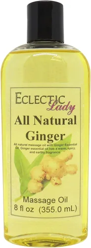 Aceite de masaje de jengibre natural, 8 onzas, ingredientes 100% naturales con almendras dulces y aceite de jojoba, aroma relajante para hombres y