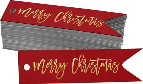 Miniatura 18 de Etiquetas de papel colgantes con texto en inglés "Merry Christmas", 50 unidades Blanco