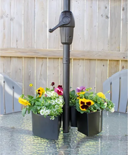 Miniatura 8 de AuldHome Design Maceta de sombrilla para mesa de patio con agujero para sombrilla (negro), macetas esmaltadas de medio círculo