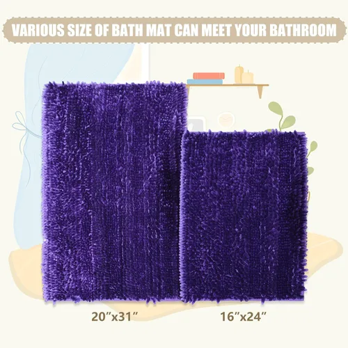 Miniatura 2 de RULLENY Juego de 2 alfombras de baño de felpilla brillante de lujo, lavables a máquina, 31 x 20 pulgadas y 24 x 16 pulgadas