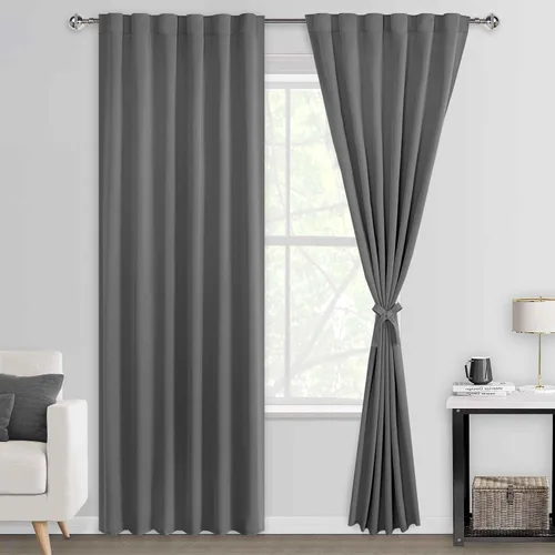 Miniatura 39 de DWCN Cortinas opacas con pestaña trasera para ventana - Cortinas opacas con bolsillo para barra para oscurecer la habitación para dormitorio/sala