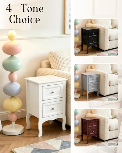 Miniatura 6 de Karl home Juego de 2 mesitas de noche marrones para dormitorio, mesita de noche pequeña vintage con cajones, mesa auxiliar de estilo granja, mesas
