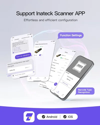 Miniatura 6 de Inateck Escáner de Código de Barras Inalámbrico, Escáner de Código de Barras Bluetooth Portátil con Pantalla, Escáner de Código de Barras 1D 2D QR