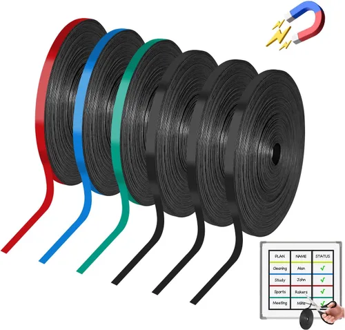 Miniatura 8 de Magnetic Tape Roll, 30ft x 1/4 Inch Magnet Tape for Whiteboard, Reusable Magnetic Whiteboard Borders & Dividers for Classroom, Office, Art (Black)
