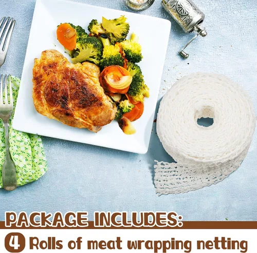 Miniatura 3 de Boyiee 4 rollos de red de carne, tamaño 16 elásticos para carne ahumada, aves de corral, jamón de carne, cordel de carnicero, cuerda de cocina
