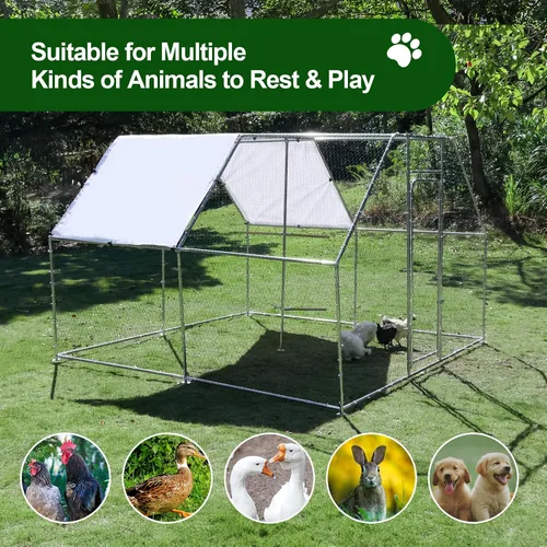 Miniatura 8 de Gallinero grande de metal con estructura para trepar, jaula de aves de corral para exteriores con parte superior plana y cubierta impermeable