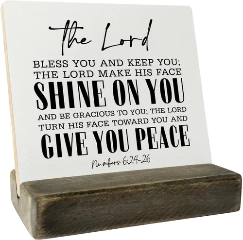 Placa de Madera con Cita Cristiana - Números 6:24-26 - Que el Señor te Bendiga y te Mantenga, Soporte de Madera, Versículo de la Biblia como Regalo,
