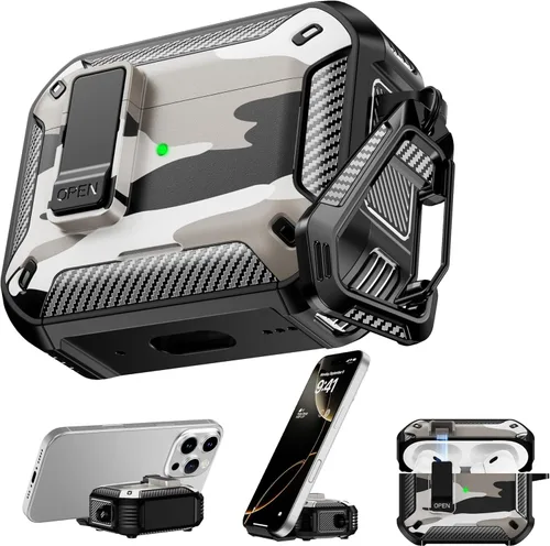 Miniatura 34 de RFUNGUANGO Funda protectora para AirPods Pro de 2ª generación con kit de limpieza, funda rígida militar con cerradura para funda de carga de AirPod