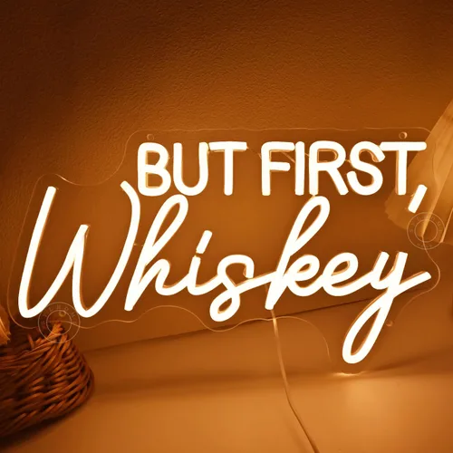 Miniatura 7 de SYLHOME Letrero de luz LED de neón "But First Whiskey", para el hogar, bar, dormitorio, pub, letrero de pared, decoración de boda, cumpleaños