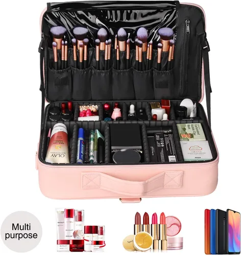 Miniatura 7 de Relavel - Estuche de maquillaje grande, bolsa de maquillaje profesional, estuche de tren de 16.5 pulgadas, organizador de cosméticos de viaje, Rosa