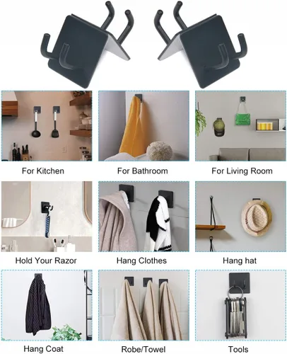 Miniatura 2 de Yikla Ganchos de ducha, ganchos adhesivos de pared para colgar llaves, sombreros, ganchos adhesivos de baño, ganchos negros para toallas, paquete