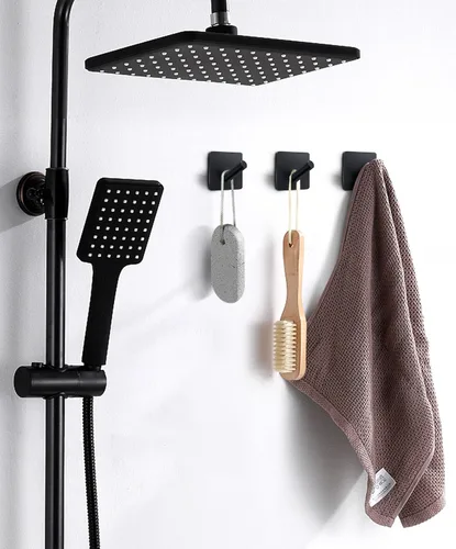 Miniatura 5 de xdgeLoad Ganchos para toallas de baño, 4 unidades, ganchos de pared resistentes para baños, abrigos, batas, cocina, ganchos autoadhesivos sin Negro