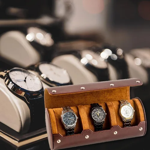 Miniatura 3 de Mr.Okay Funda de viaje para reloj funda de cuero de alta calidad para mujeres u hombres, organizador de relojes portátil para almacenamiento