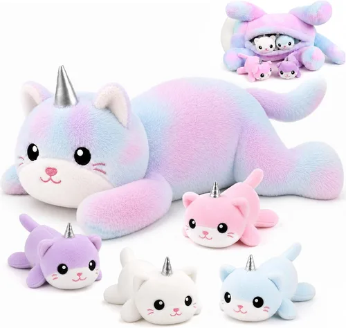 Miniatura 11 de Gato Negro de Peluche Lindo Gato de Peluche Suave con 4 Almohadas Navideñas, de Acción de Gracias, Cumpleaños para Niñas, Niños, Niños Decoración