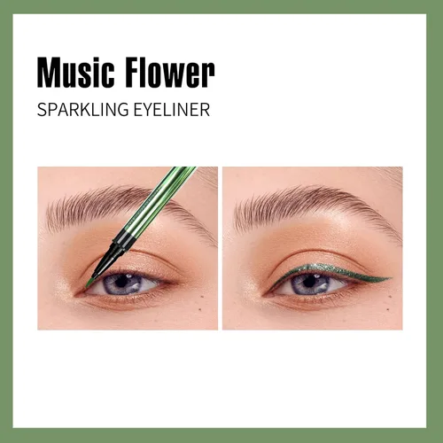 Miniatura 4 de Music Flower Delineador de ojos, delineador líquido impermeable con punta de precisión, delineadores de ojos metálicos de color brillante, Verde