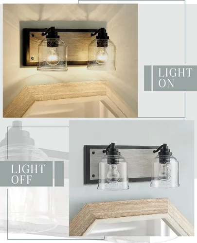 Miniatura 7 de Luces de tocador para baño grandes de 15.8 pulgadas, lámpara de tocador rústica de granja con pantallas de vidrio burbuja, accesorios de iluminación