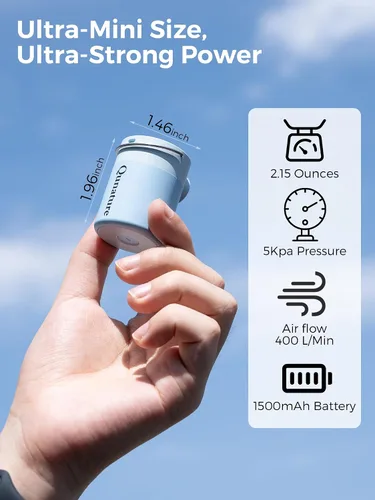 Miniatura 2 de Qunature - Mini bomba eléctrica portátil para inflables con batería de 1500 mAh, luz de campamento, recargable, USB, desinflado para colchón de cama