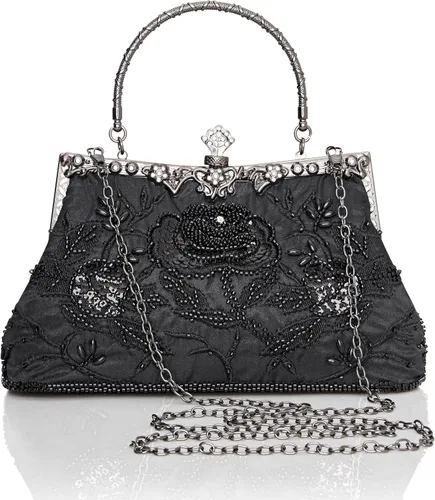 BABEYOND Bolsos de mano de noche para mujer, accesorios vintage para bolso de noche para mujer, Gatsby de los años 20 con cuentas de lentejuelas y