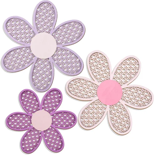 Miniatura 8 de Maitys 3 piezas de decoración de pared de margaritas bohemias, flores de ratán natural, arte bohemio de madera, flores de guardería, decoración