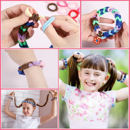 Miniatura 6 de Juego de 200 ligas para el cabello multicolor sin costuras para niñas, pulseras de telar para niños pequeños, kit de bricolaje