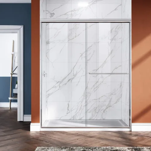 Miniatura 11 de Puerta de regadera corrediza semi-sin marco ELEGANT 60 pulgadas de ancho x 72 pulgadas de alto, puerta de regadera para baño con vidrio transparente