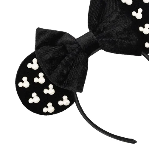 Diadema de Orejas de Ratón de Terciopelo con Cuentas, Diadema de Lazo Negro para el Cabello con Perlas, Accesorio de Cabeza de Decoración de Fiesta