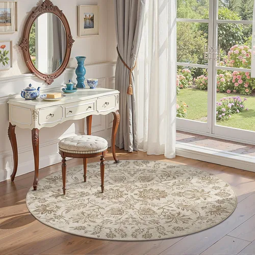 Miniatura 332 de jinchan Lima - Alfombra simétrica floral geométrica lavable, alfombra de entrada de medio círculo de 2 x 3, alfombra de media luna, suave y Azul