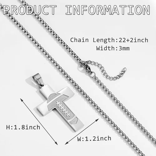 Miniatura 3 de HattiDoris Collar de cruz de fútbol para niños, colgante de cruz de versículo bíblico inspirador de cadena de acero inoxidable de 22 + 2 pulgadas