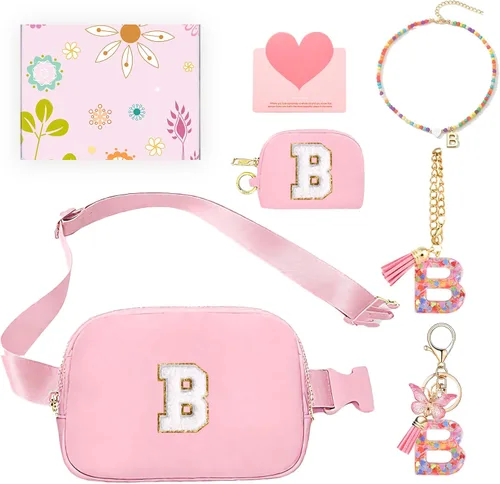 Miniatura 9 de Regalos de moda para niñas adolescentes, cangurera con monograma para niña con llavero, collar, dijes de taza, tarjeta de felicitación y caja