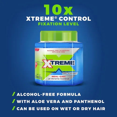 Miniatura 4 de Gel de peinado Xtreme Pro-Expert Azul, 24 horas de control extremo con aloe vera, frasco de 8.81 oz (paquete de 24)