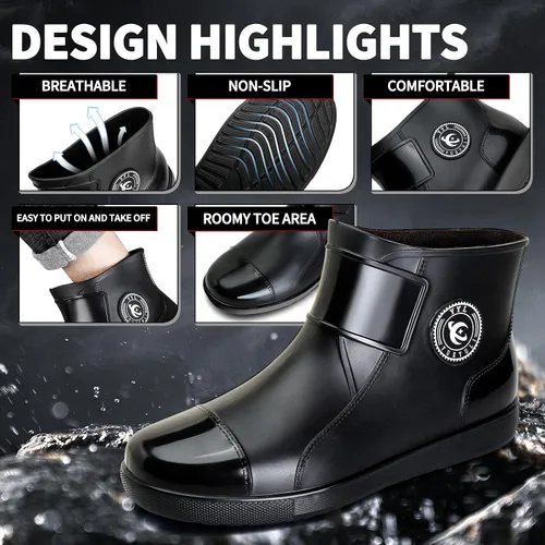 Miniatura 3 de Hsttgsr Botas de lluvia para mujeres y hombres, botas de goma impermeables para hombre, botas de jardín antideslizantes, zapatos de pesca ligeros