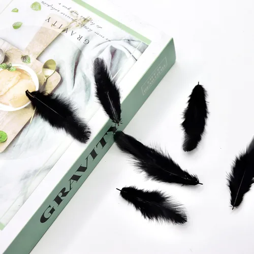 Miniatura 3 de 800 plumas de gallo negras de 3 a 5 pulgadas a granel para manualidades de jardín de infantes, bodas, decoraciones de fiesta familiar, suministros