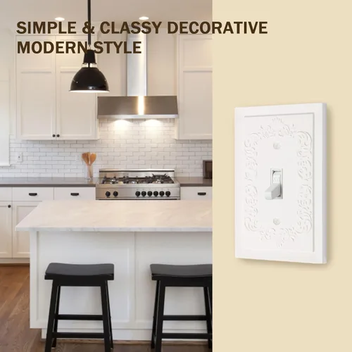 Miniatura 8 de Paquete de 4 placas decorativas para interruptor de luz de palanca, diseño clásico de pétalos blancos para decoración del hogar, 1 cuadrilla