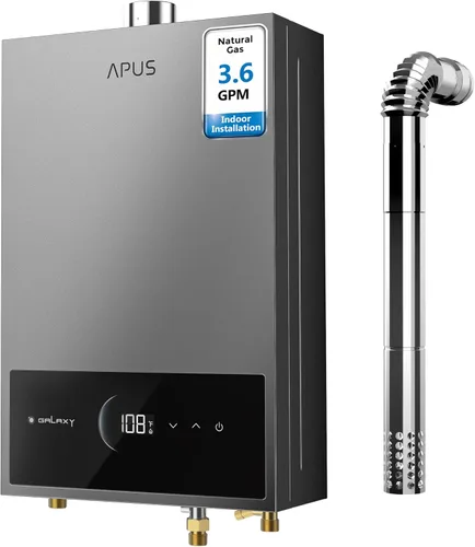 APUS Calentador de agua sin tanque de gas natural, hasta 3.6 GPM, calentador de agua sin tanque para interiores, 80,000 BTU bajo demanda,