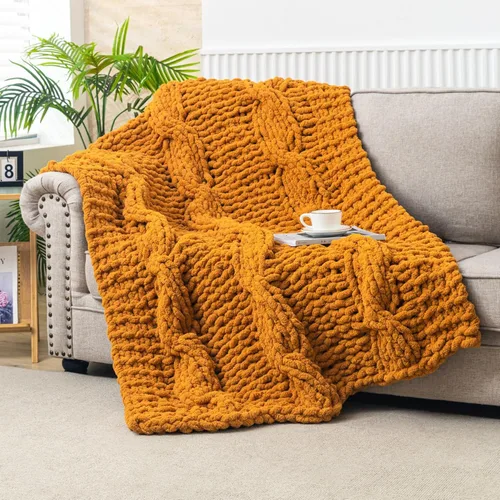 Miniatura 29 de WESHIONGOO Manta de Punto Grueso Throw 40"*40" (101.6cm*101.6cm) Mantas de Punto para Sofá Cama Manta Suave Esponjosa con Hilo Chenille Jumbo Grueso