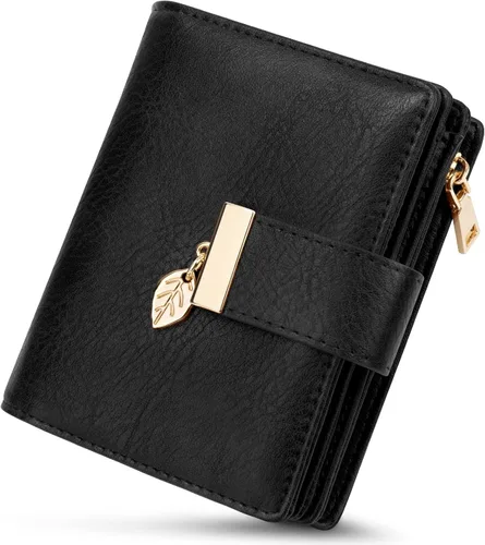 HUANLANG Carteras pequeñas para mujer, con bloqueo Rfid, de cuero, plegable, tarjetero para tarjetas de crédito, cartera para mujer, bolsillo con