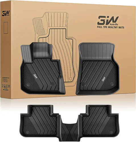 Miniatura 18 de 3W - Alfombrillas de piso para automóvil, para todo tipo de clima, de elastómero termoplástico (TPE), juego completo para 1ª y 2ª filas, color negro