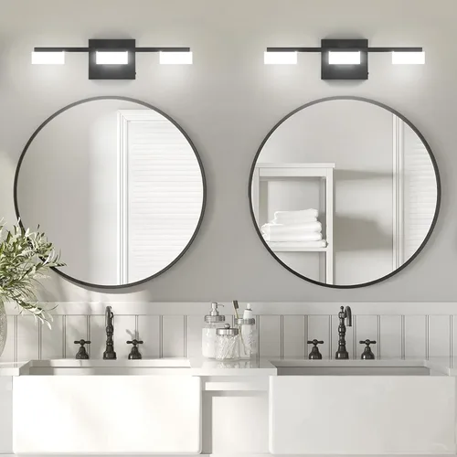 Miniatura 6 de Luminarias LED Modernas de Baño Sobre Espejo, 3 Luces de Tocador Regulables, Luz de Tocador de Baño Acrílica Negro Mate, 2700K-6500K Ajustable