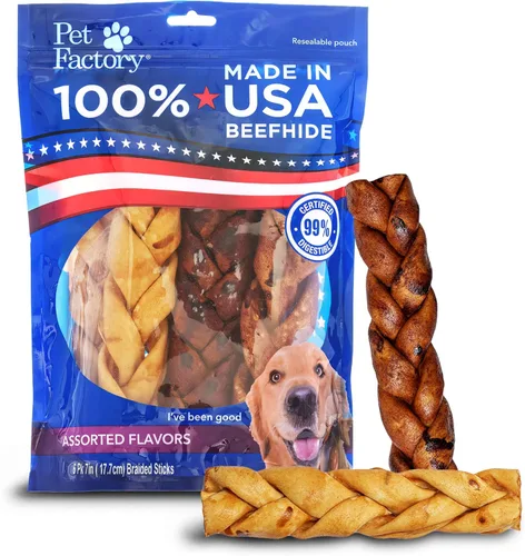 Miniatura 11 de Pet Factory 100% fabricado en Estados Unidos, palitos trenzados de 7 pulgadas, sabor natural, 6 unidades, 1 paquete
