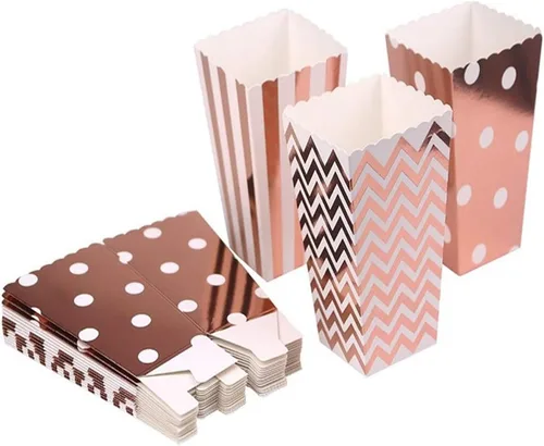 Tvoip 36 unidades de papel de aluminio de color oro/plata/oro rosa, caja de golosinas de palomitas de maíz, decoración de boda, regalo de fiesta,