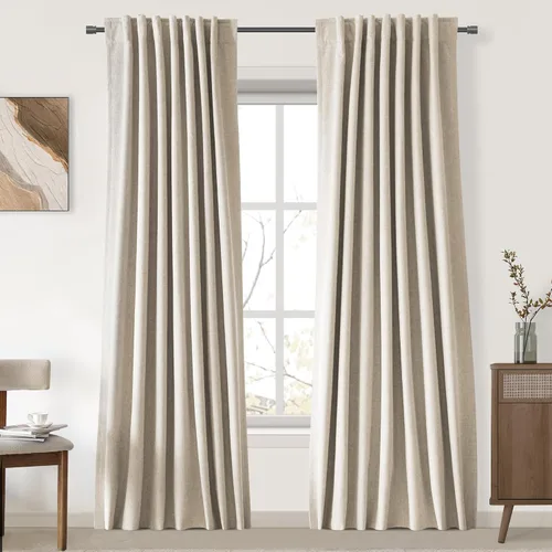 Miniatura 94 de UHITECH Cortinas cortas de lino de 24 pulgadas de largo para ventanas pequeñas de granja, cortinas opacas modernas para sala de estar, pestañas