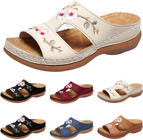 Miniatura 23 de Sandalias ortopédicas con soporte de arco, sandalias planas para exteriores, estilo bohemio, para caminar, cómodas, elegantes, informales