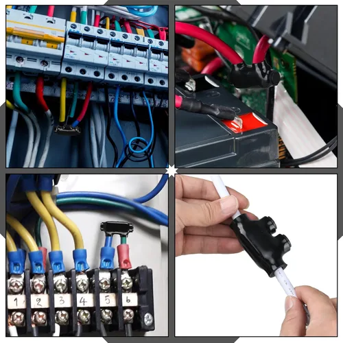 Miniatura 6 de Copkim 5 Piezas Conectores de Cable Aislados Conectores de Empalme Negros 2 Puertos Terminales de Soldadura de Cable Múltiple Empalmadores de Cable