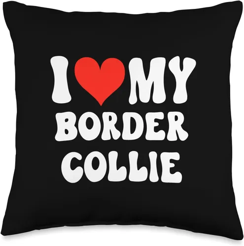 Border Collie for Men Women Boys Girls by RJ I Love Heart My Border Collie - Divertida almohada con diseño de perro y mamá, 16 x 16 pulgadas,