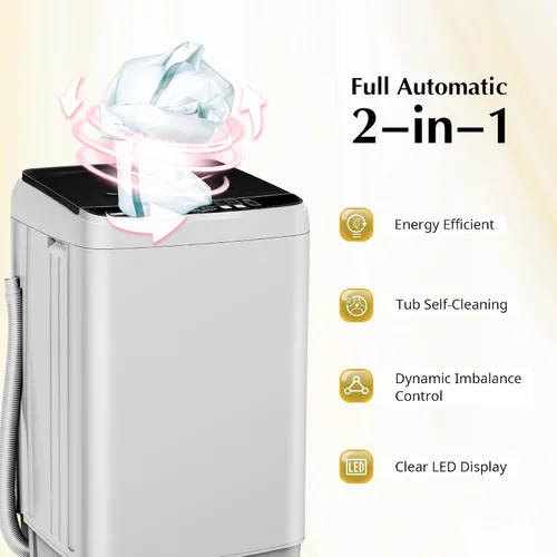 Miniatura 4 de Lavadora portátil, lavadora portátil completamente automática de 17.7 libras, lavadora pequeña, 10 programas de lavado, temporizador de 24 horas