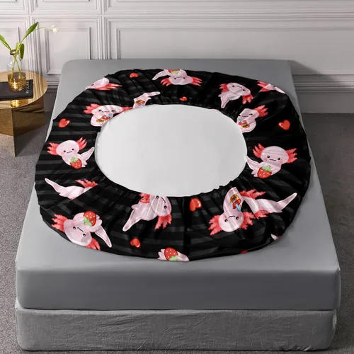 Miniatura 5 de HOSIMA Juego de ropa de cama de 3 piezas para niños, color negro, tamaño individual, sábana bajera ajustable de ajolote de dibujos animados, vida