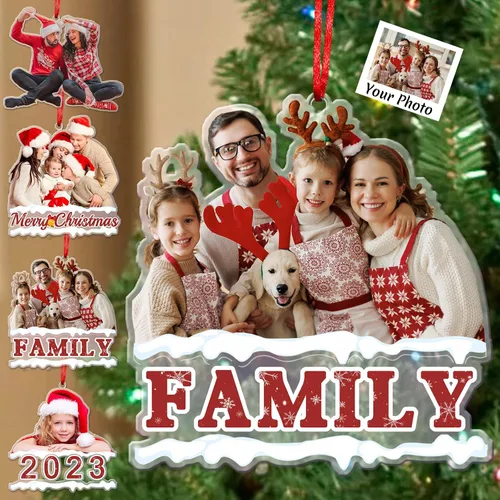 Miniatura 10 de Adornos de Navidad personalizados con foto personalizada, adornos acrílicos personalizados con texto de imagen personalizado 2023, familia, pareja