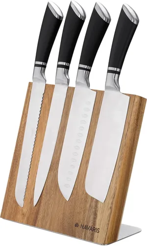 Navaris Portacuchillos magnético de madera, bloque magnético universal de madera y organizador para cuchillos, tijeras, utensilios, acacia, 9.1 x